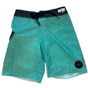 Rip Curl Boys Teal and Black Board Shorts Swim Trunks 22 Inch Waist FLAWED NWT